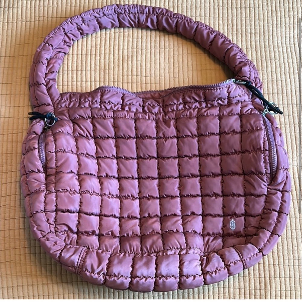 Quilted carryall by Free People in color dusty rose.